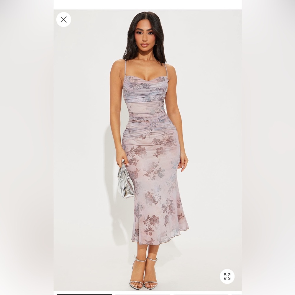 Floral Ruched Midi Skirt in Dusty Lavender